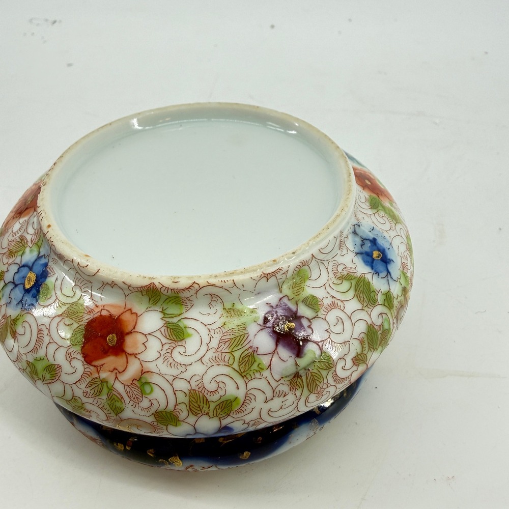 Vintage Porcelain Hair Receiver | Asian Hand Painted Dresser Vanity Jar - Picture 6 of 15